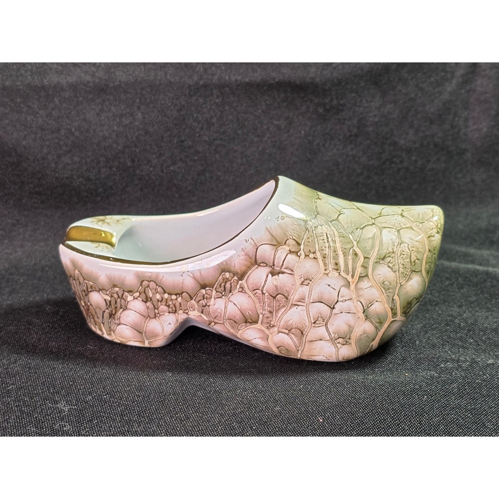 Vintage Ceramic Clog Ashtray Made in Holland Gold Trim Novelty Decor